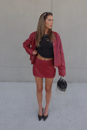 Boxy Pleather Jacket in Burgundy