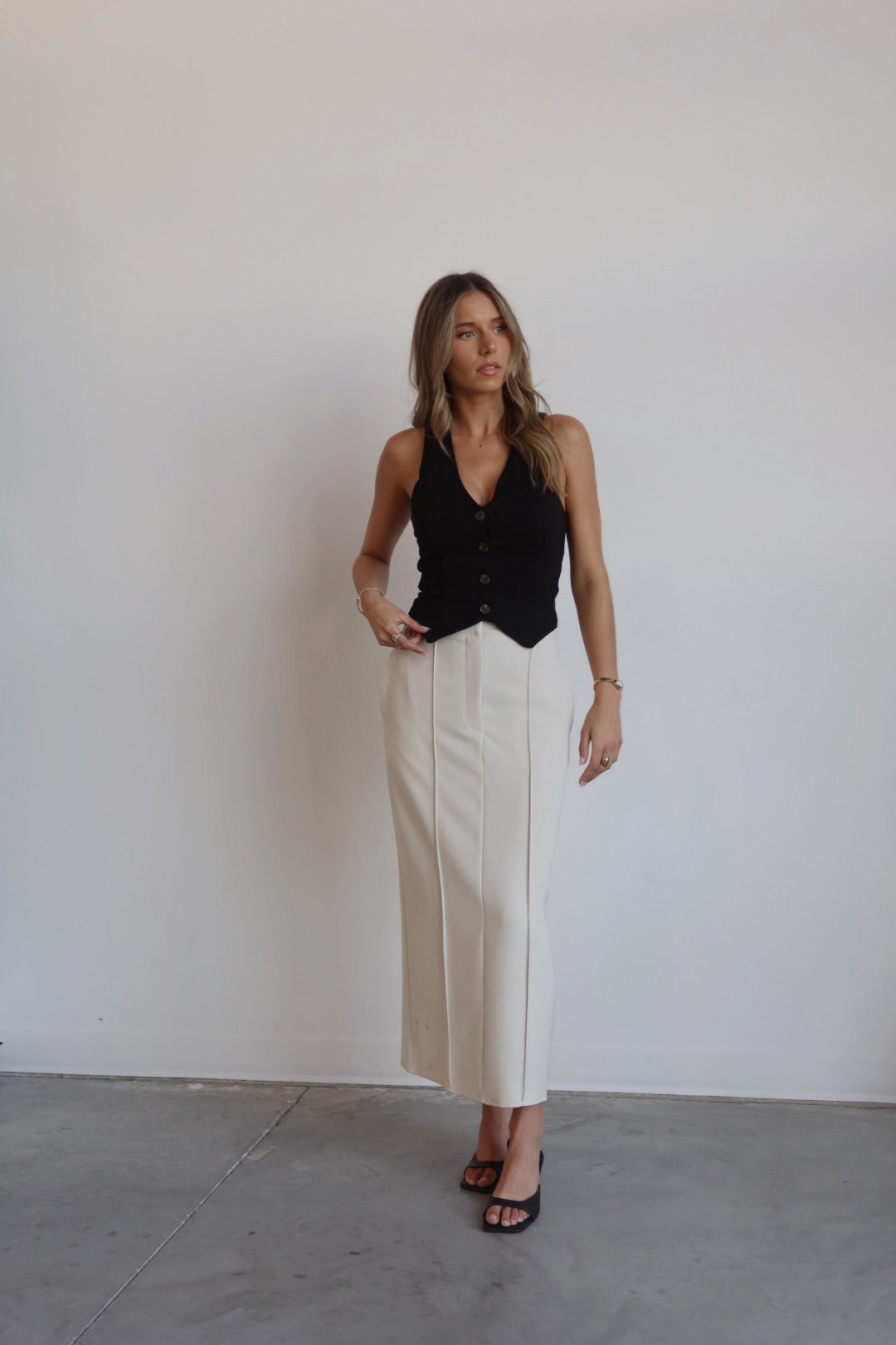 Tailored Maxi Skirt in Beige