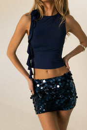 Navy Sequin Mini Skirt