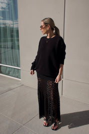 Lenny Black Cotton Relaxed Sweater