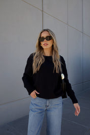 Lenny Black Cotton Relaxed Sweater