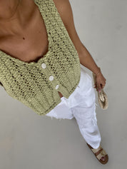 Dylan Sage Knit Button Top