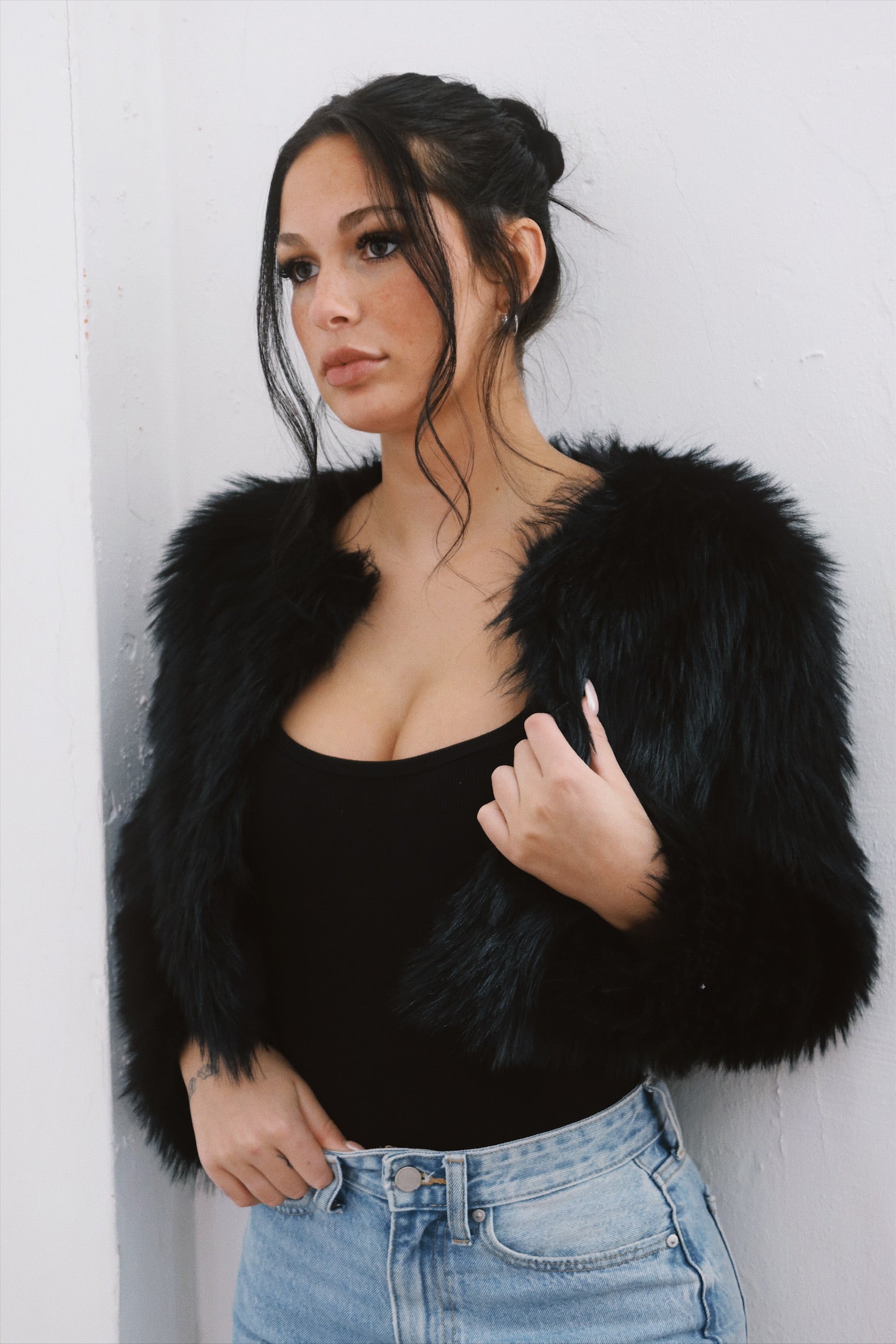 Jayda Faux Fur Jacket In Black