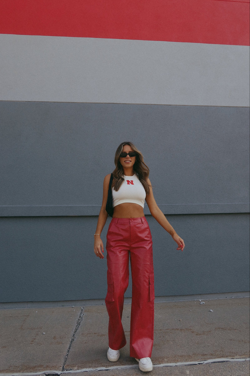 Red Pleather Cargo Pants