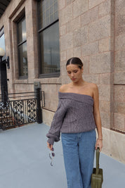 Aspen Asymmetric Oversized Sweater in Grey