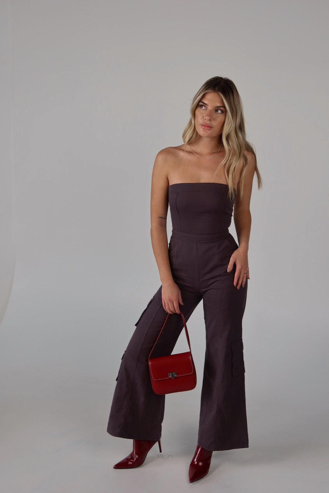 Cargo Tube Top Jumpsuit in Charcoal