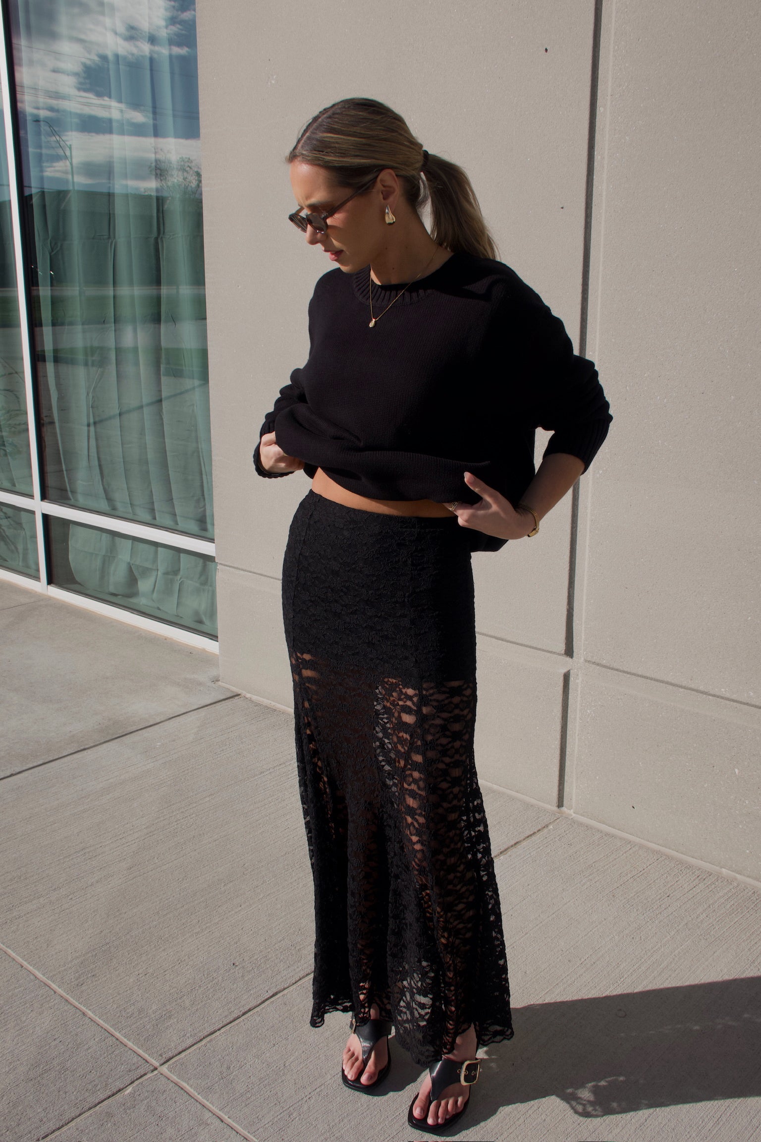 Esme Black Lace Maxi Skirt