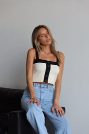 Color Block Cropped Button Up Tank