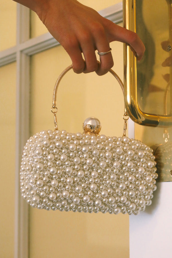 Pearl Bead Chic Clutch/Crossbody Bag In White