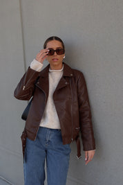 Brown Pleather Moto Jacket