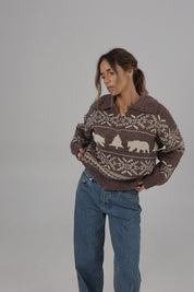 Holiday Vacation Quarter-Zip Knit in Brown/Beige