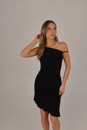 Blainn Black Ruched Ruffle Mini Dress in Black