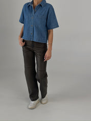 Classic Denim Button-Up Short Sleeve Shirt