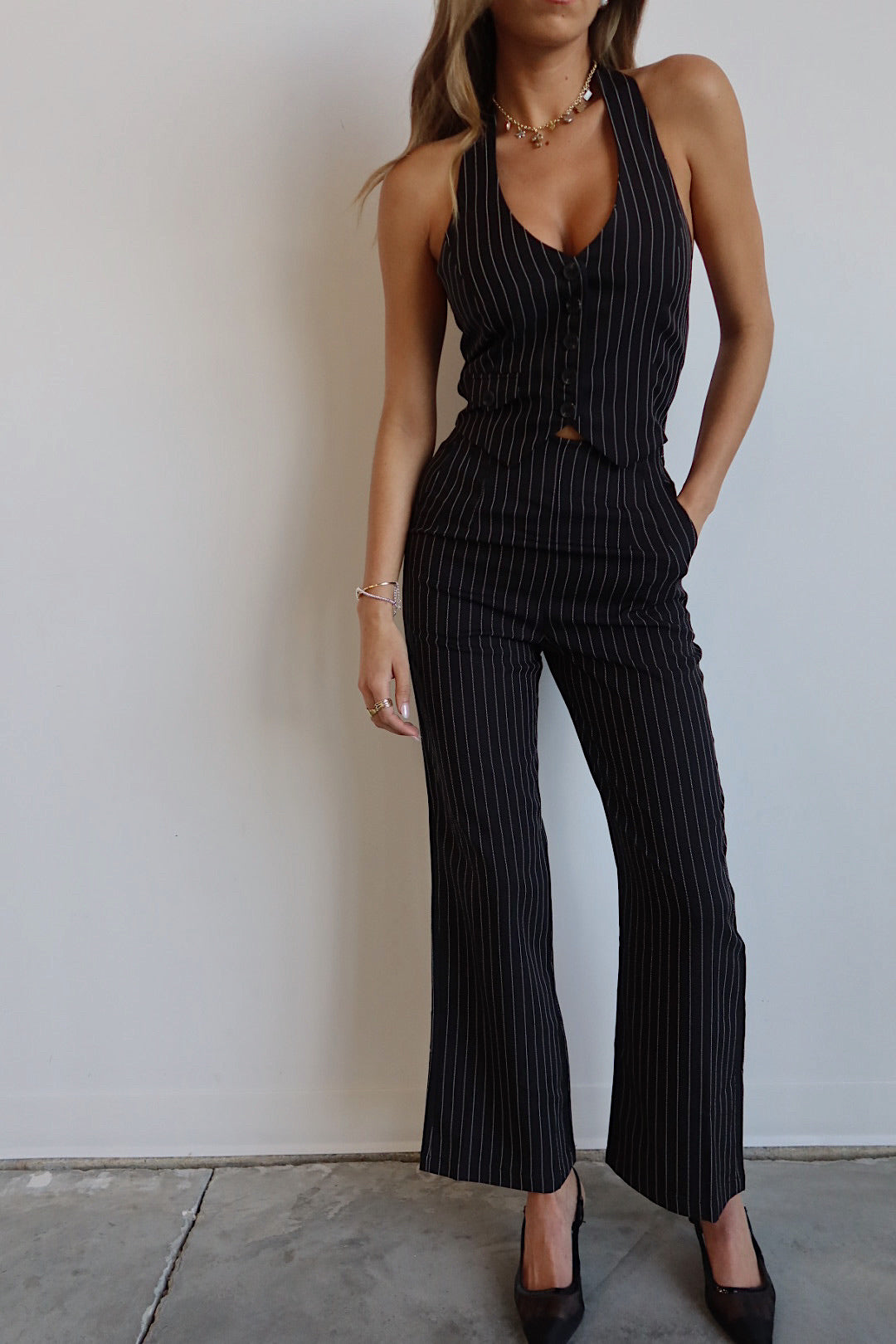 Pinstripe Halter Vest Top