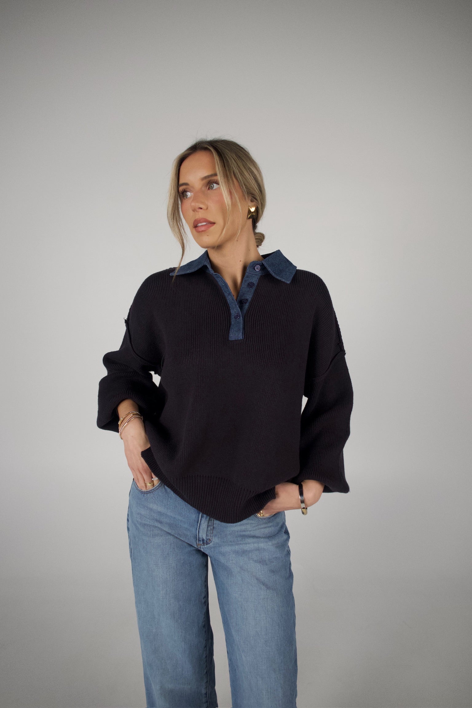 Rowan Navy Polo Sweater