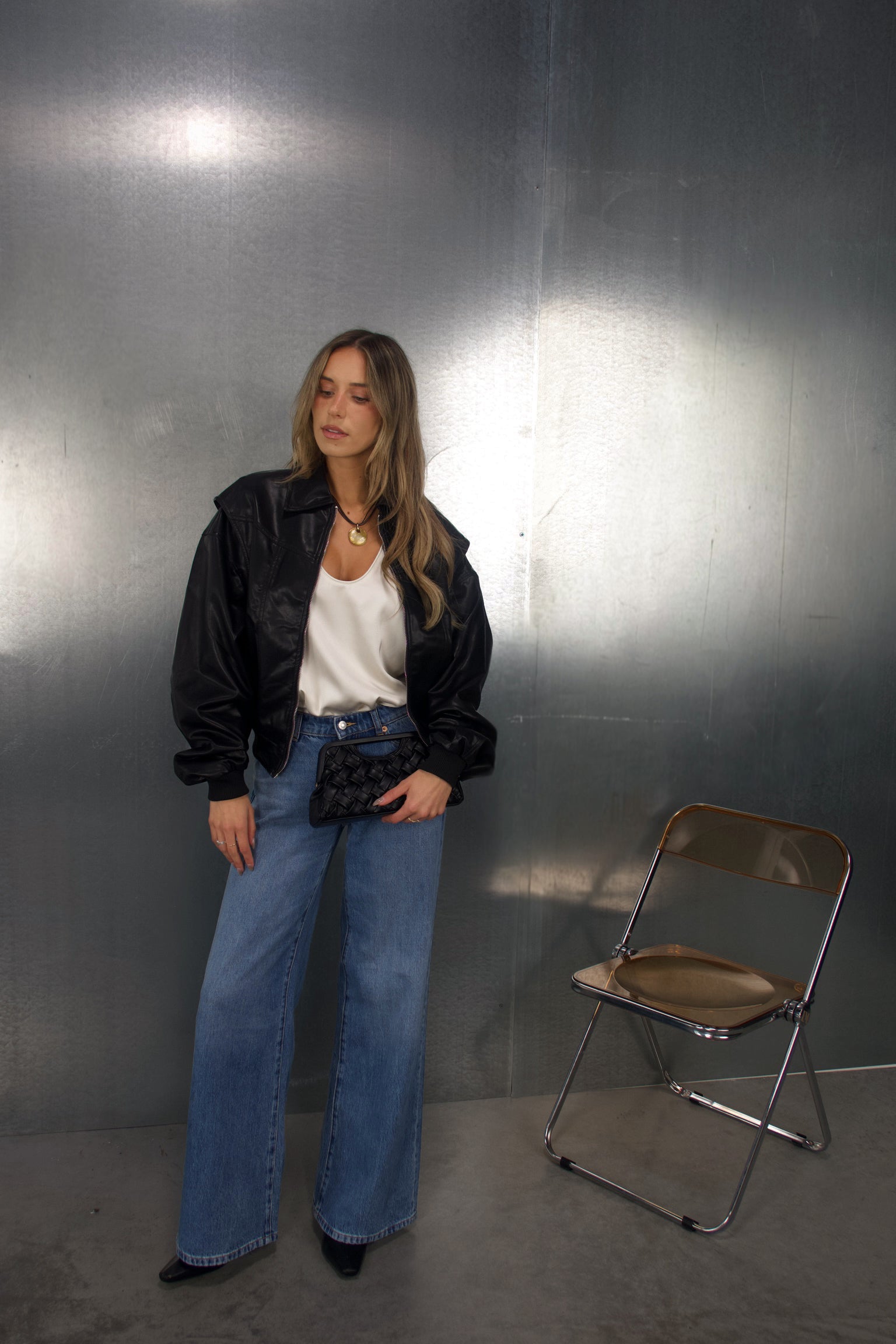 Nova Black Pleather Bomber