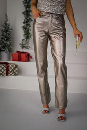 Bronze Metallic Straight Leg Pants