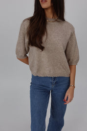 Sela Short-Sleeve Sweater Top in Mocha