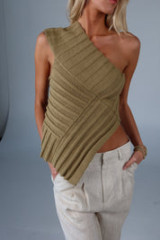 Taylor Asymmetrical One-Shoulder Top In Olive