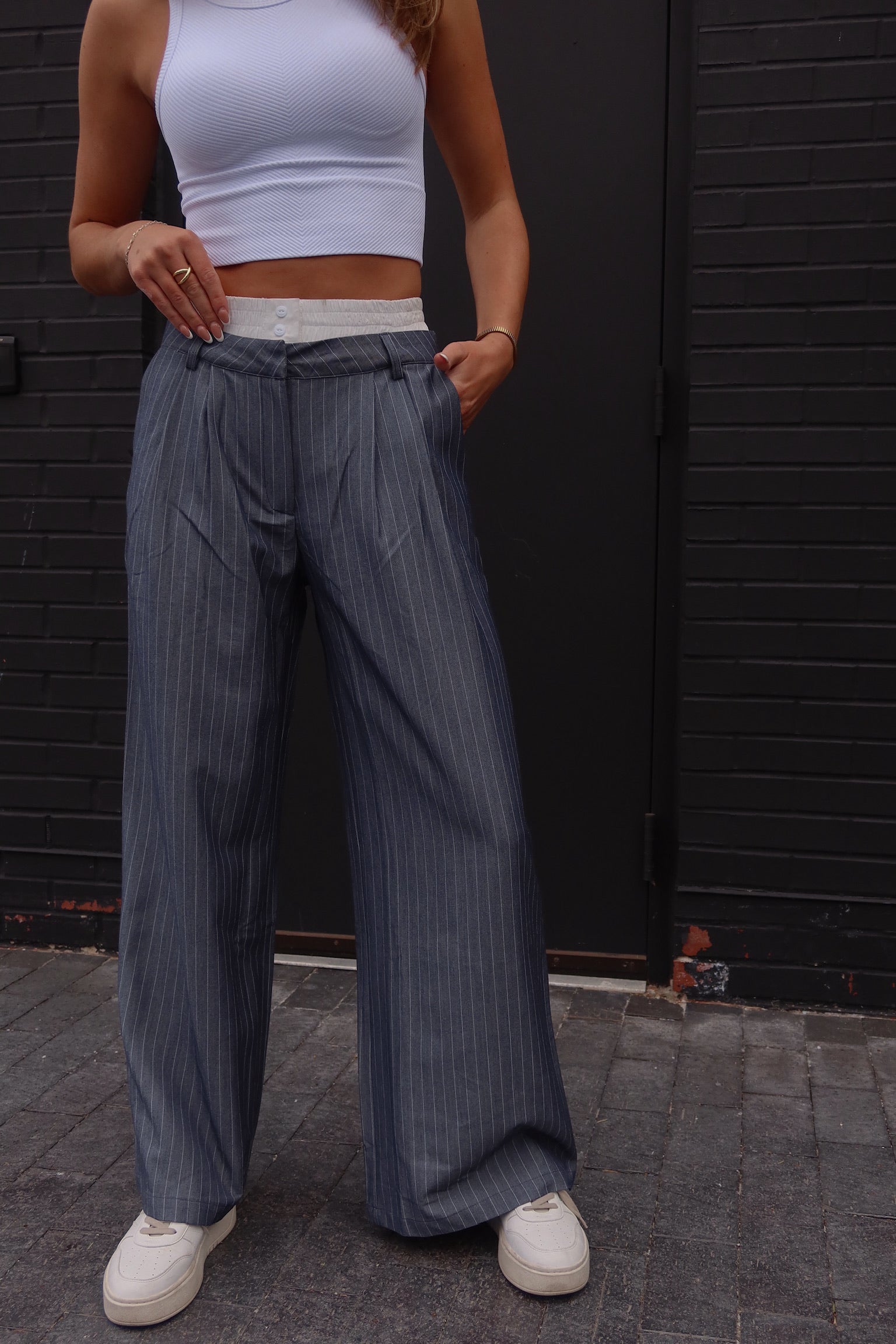 Nora Pin Stripe Wide Leg Trousers