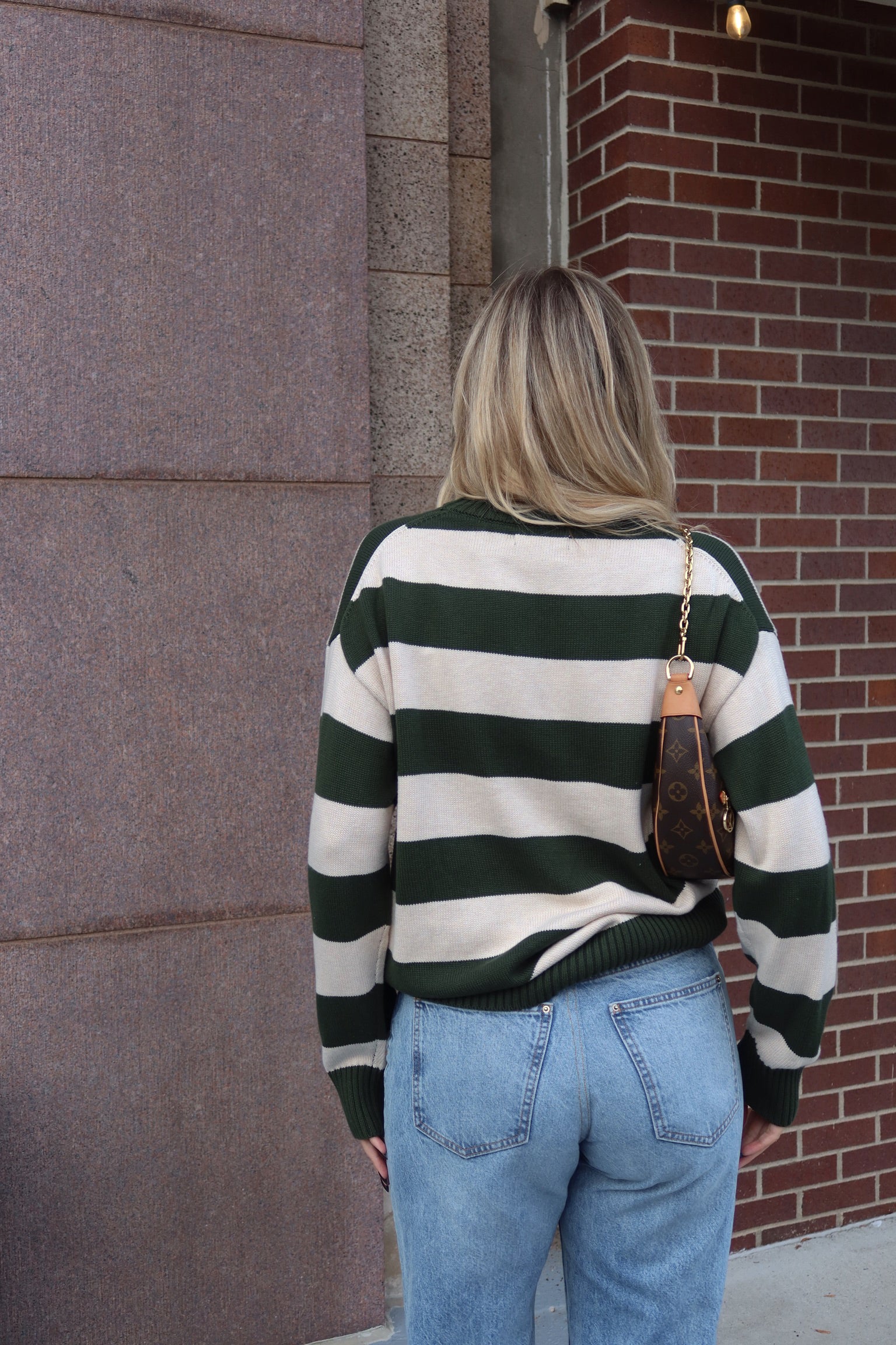 Nellie Striped Sweater in Forest/Ivory