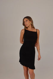 Blainn Black Ruched Ruffle Mini Dress in Black