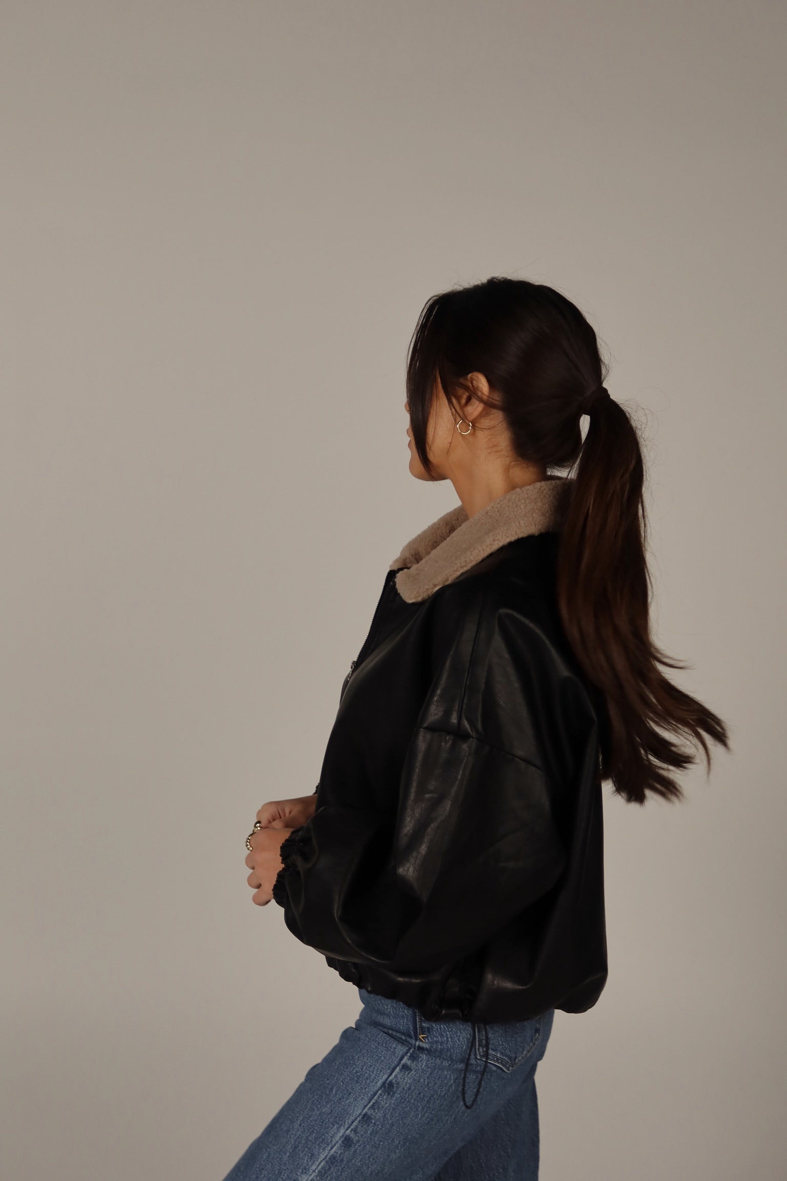 Callie Sherpa Collar Leather Jacket