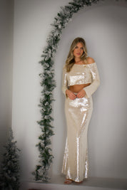 Champagne Hour Off-Shoulder Sequin Top
