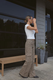 Mid Rise Leopard Print Cargo Pants