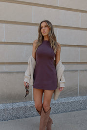 Lillie Knit Sleeveless Mini Dress in Brown