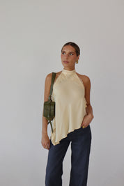 Capri Satin and Lace Contrast Halter Top