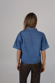 Classic Denim Button-Up Short Sleeve Shirt