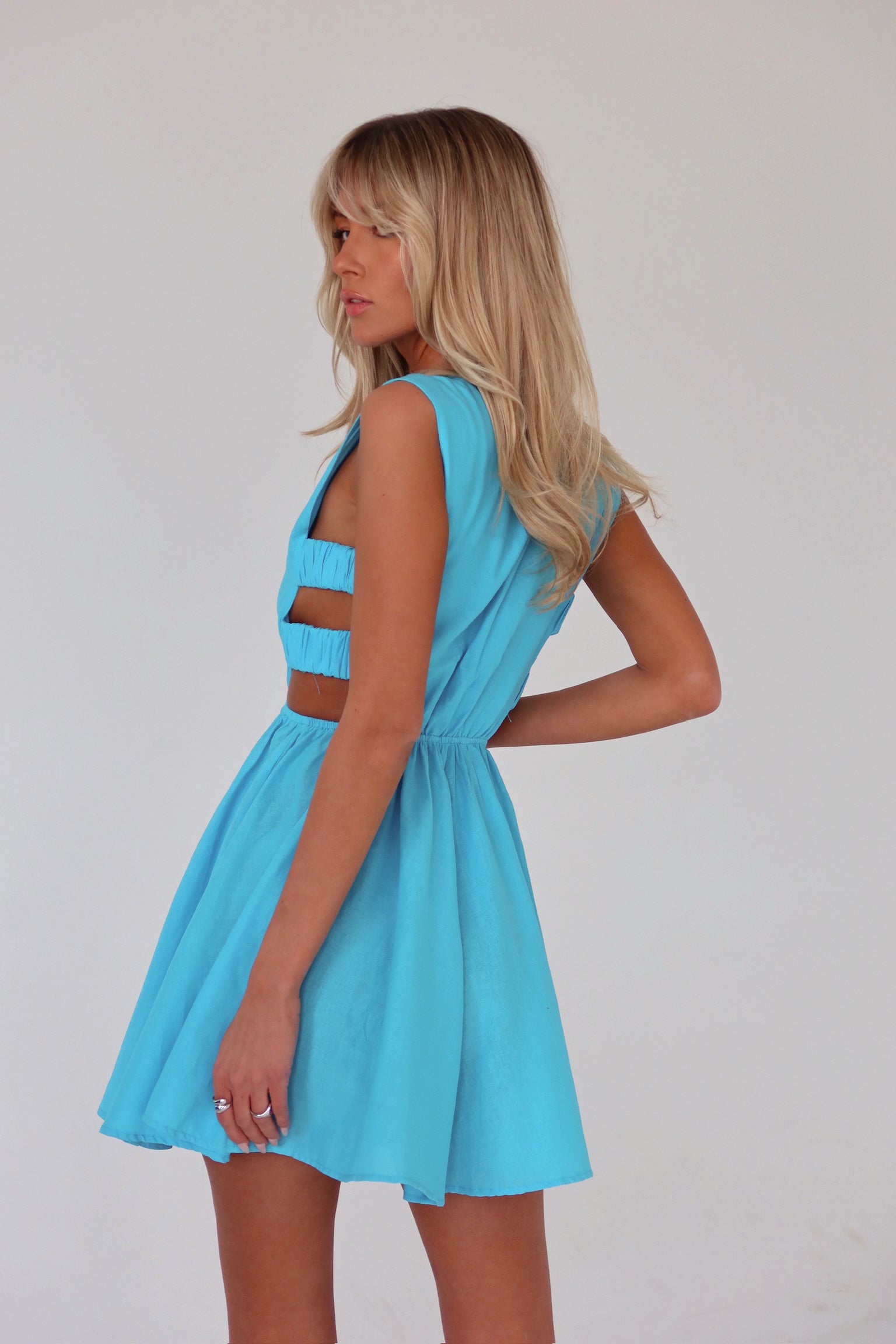 Aqua Side Cut Out Mini Dress
