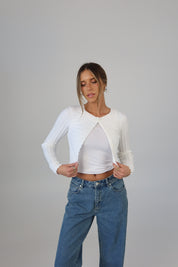 Chic One-Button Cropped Cardigan in White