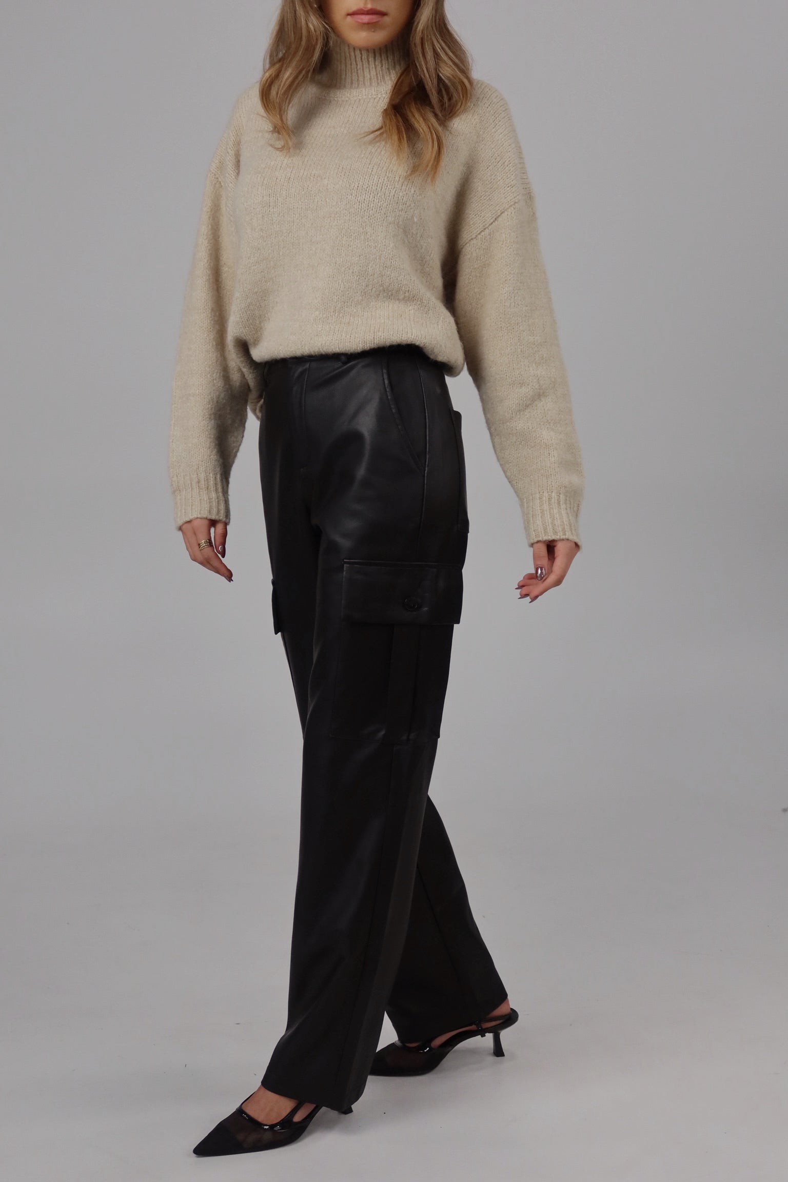 High-Rise Vegan Leather Cargo Pants