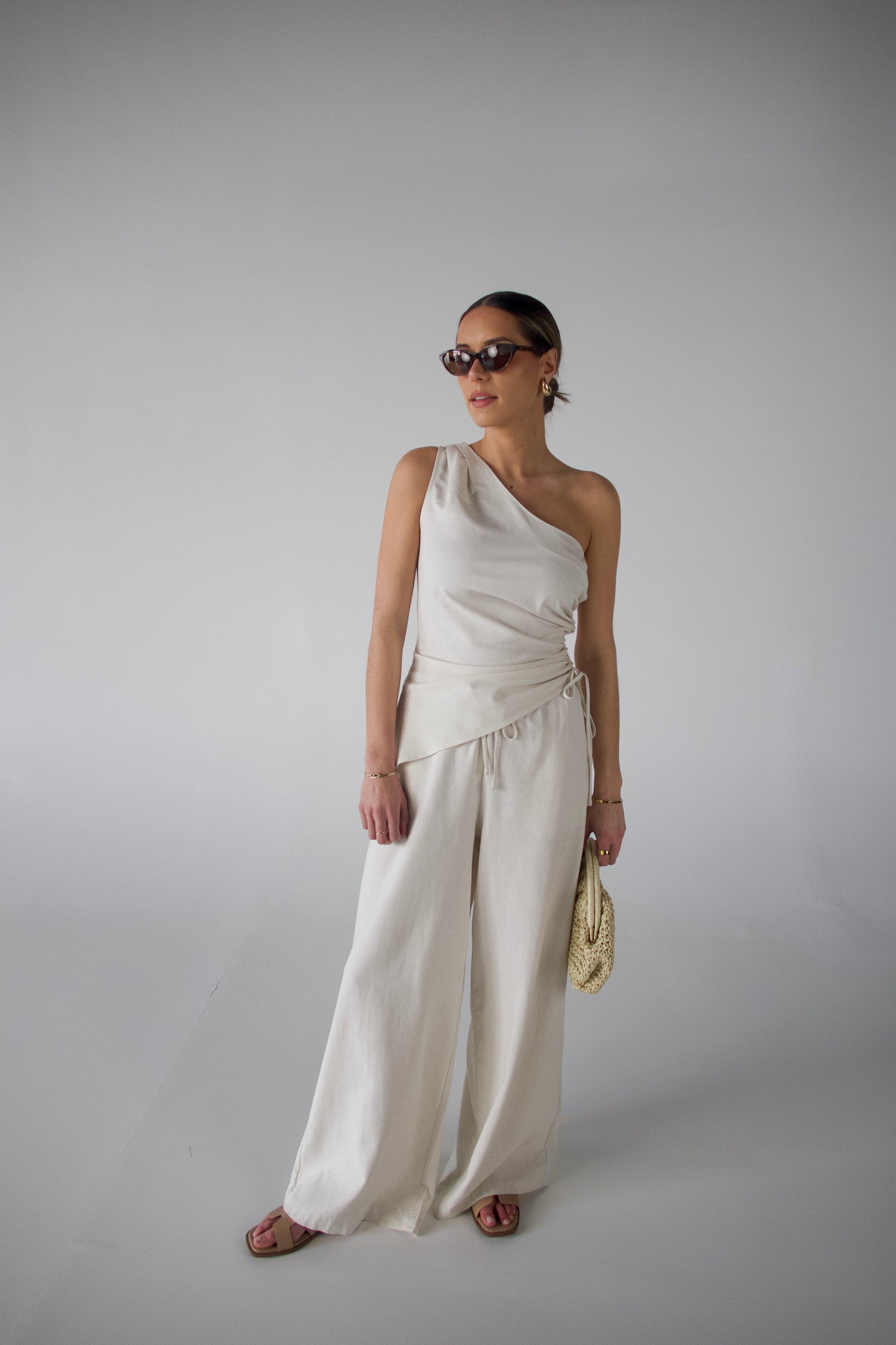 Inez Linen One Shoulder Top