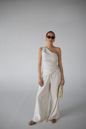 Inez Linen One Shoulder Top