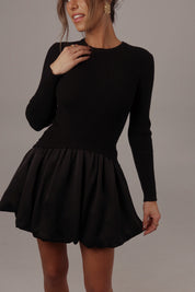 Lane Long Sleeve Knit Bubble Dress in Black