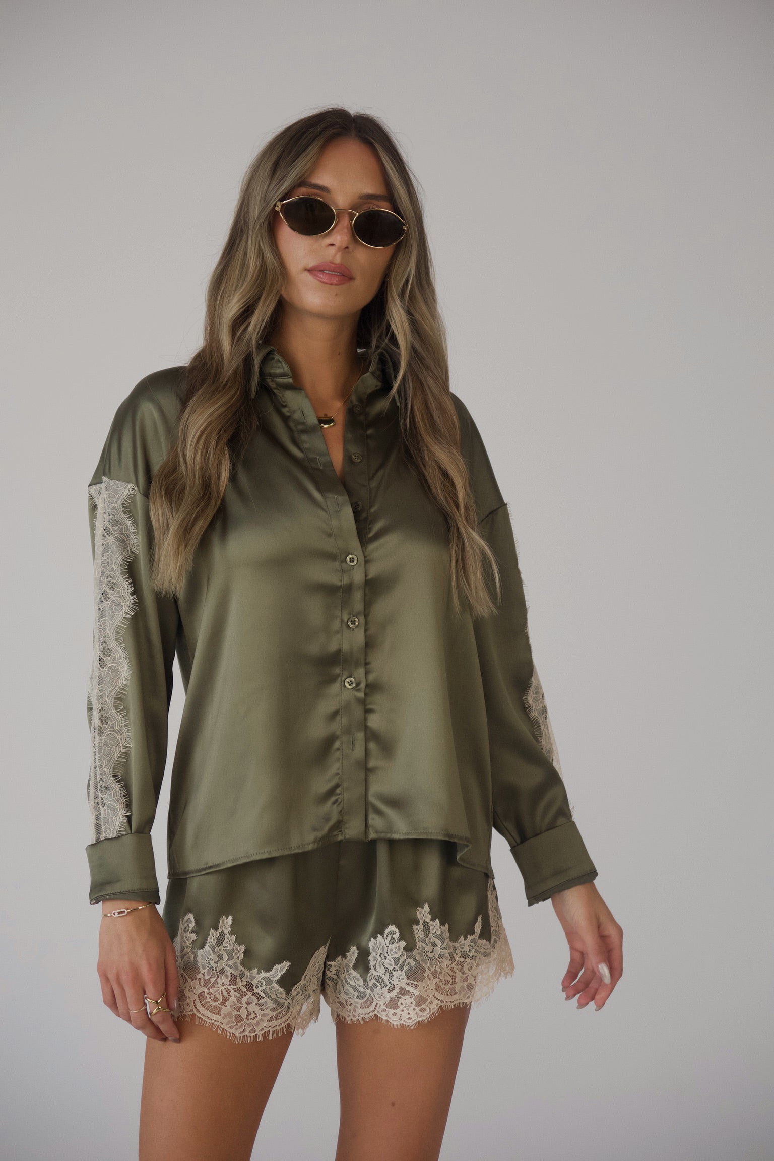 Nevaeh Olive Satin Short Set
