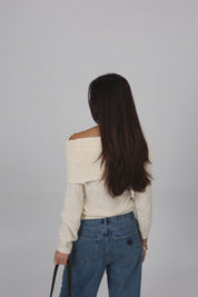 Ivory Off-Shoulder Foldover Knit