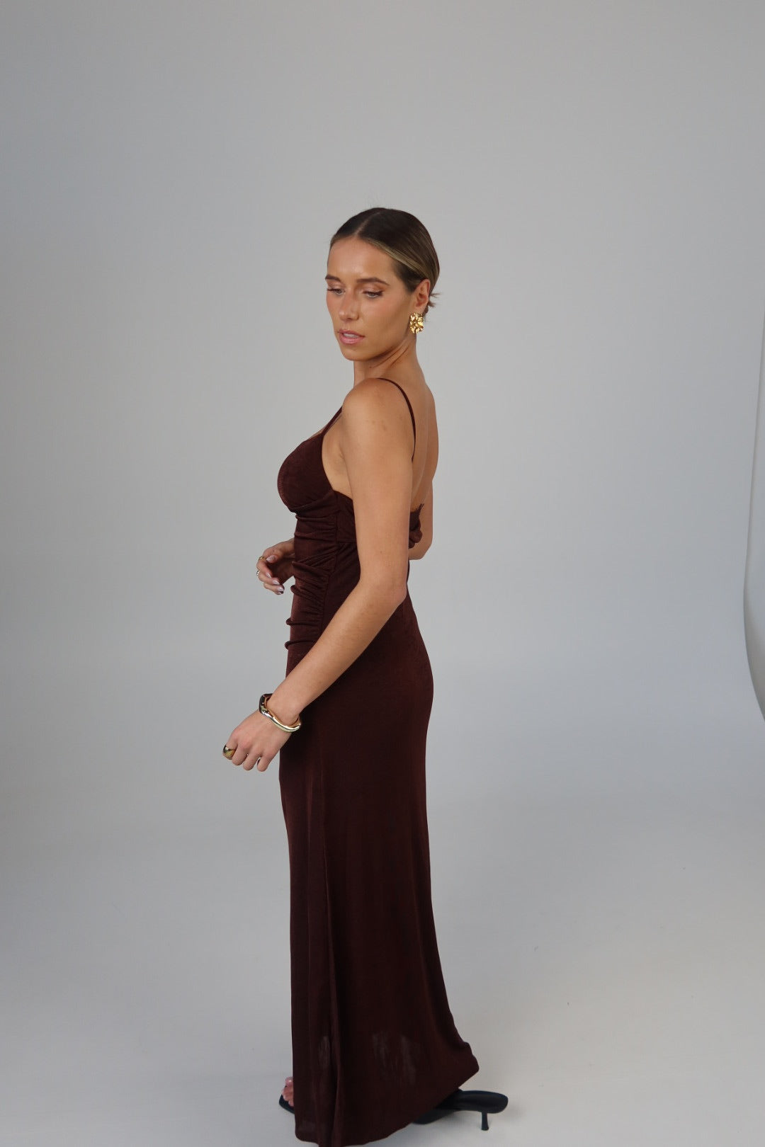 Mocha Ruched Maxi Dress