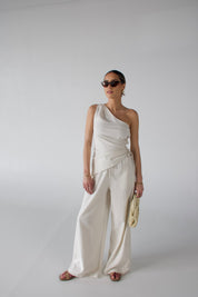 Inez Linen One Shoulder Top