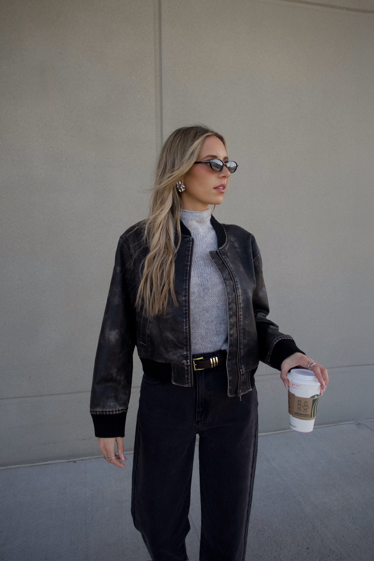 Washed Black Faux Leather Jacket