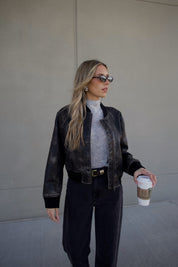 Washed Black Faux Leather Jacket