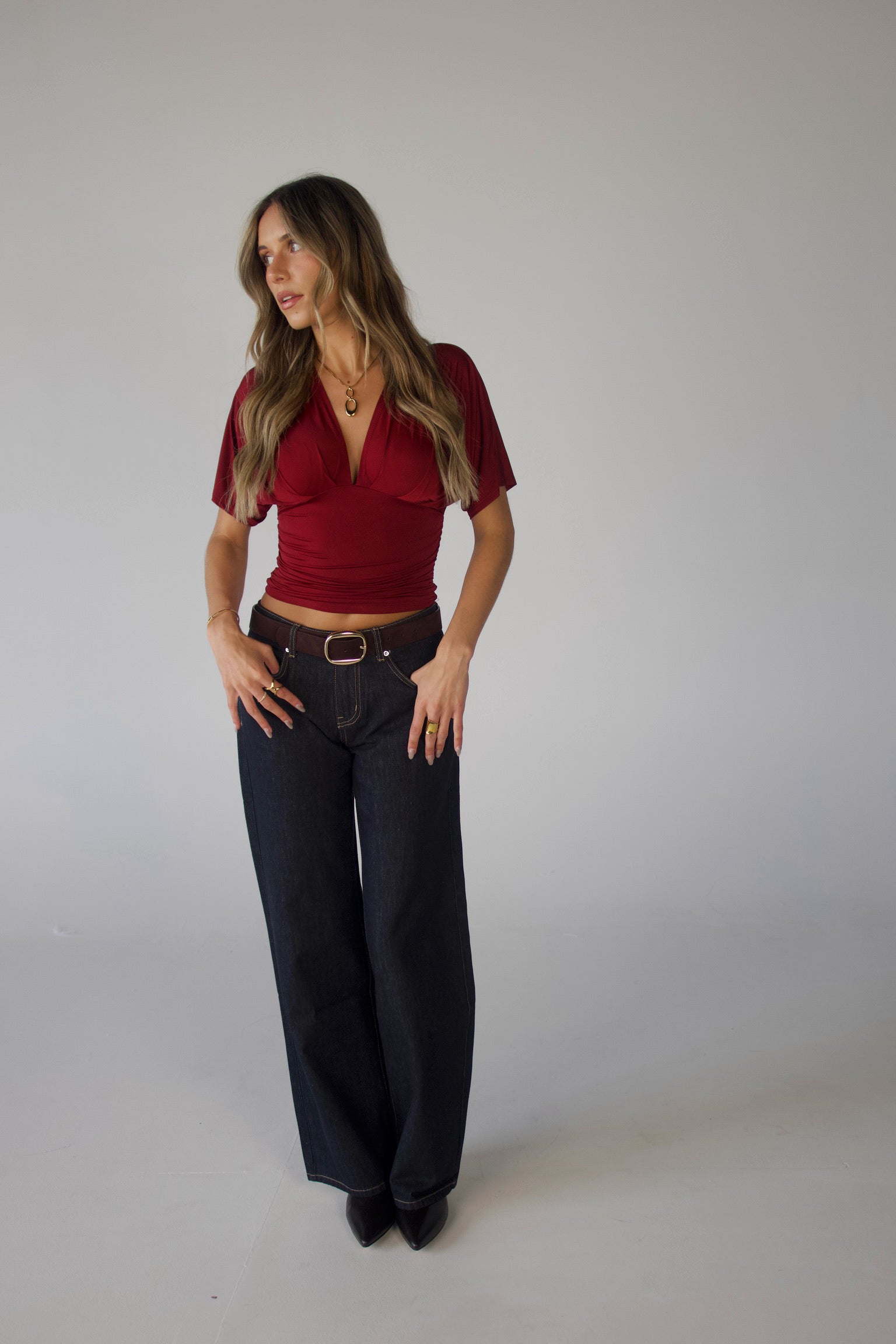 Ronnie Short Sleeve Burgundy Top