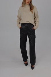 High-Rise Vegan Leather Cargo Pants