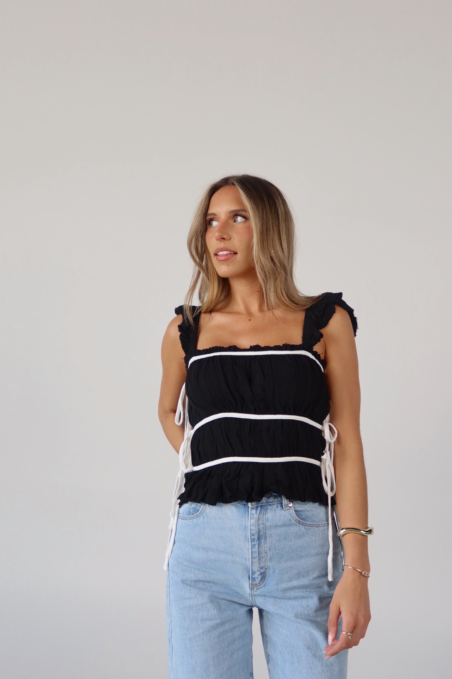 Marnie Side Tie Top in Black