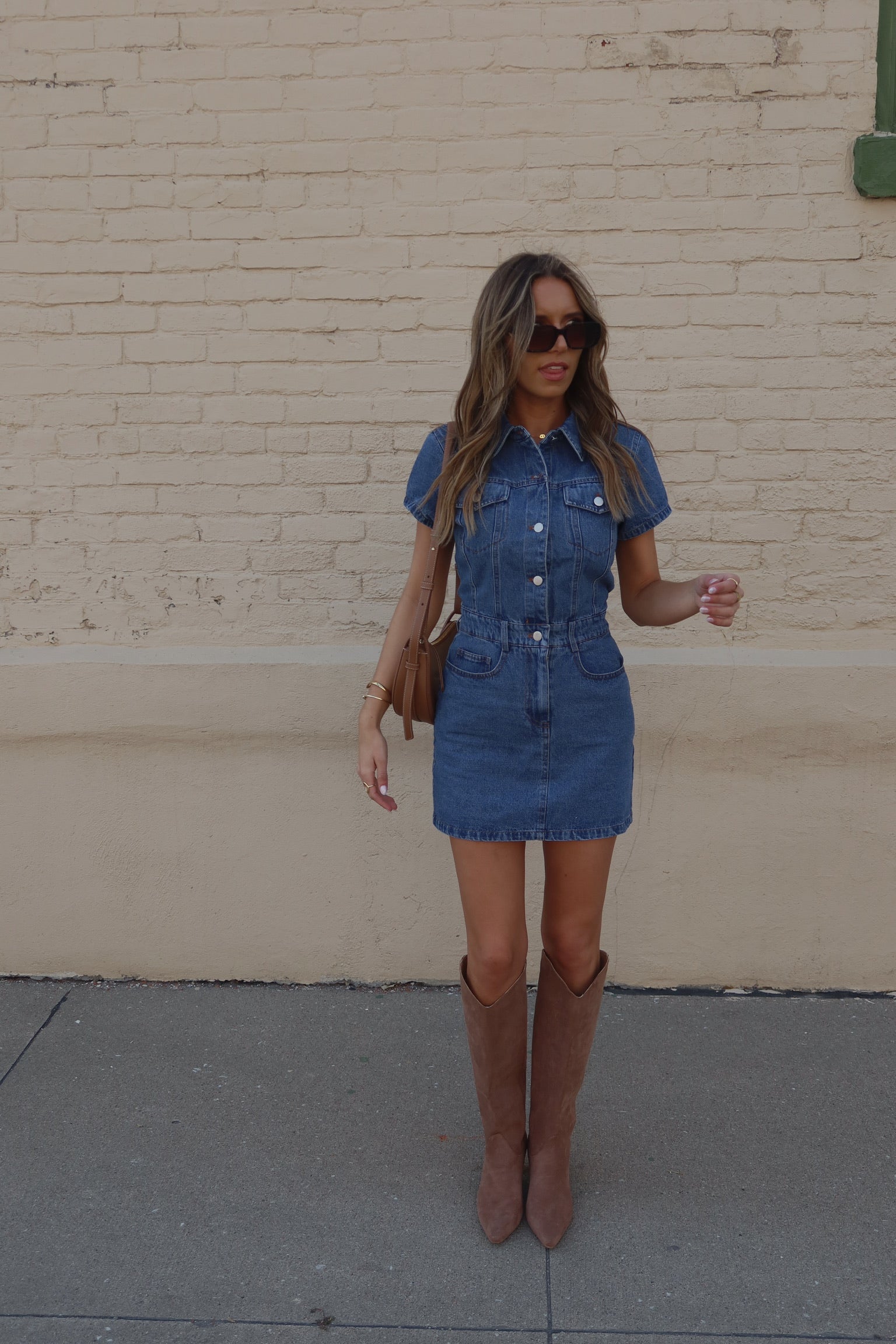 Medium Wash Short Sleeve Denim Mini Dress