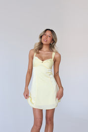 Lyra Satin Mini Dress in Yellow