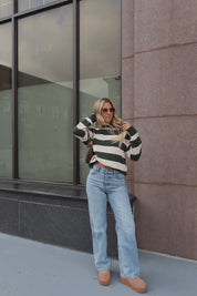 Nellie Striped Sweater in Forest/Ivory